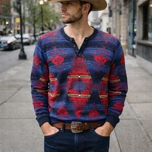 Rare Ralph Lauren Denim & Supply 100% Cotton Aztec Southwestern Henley Sweater